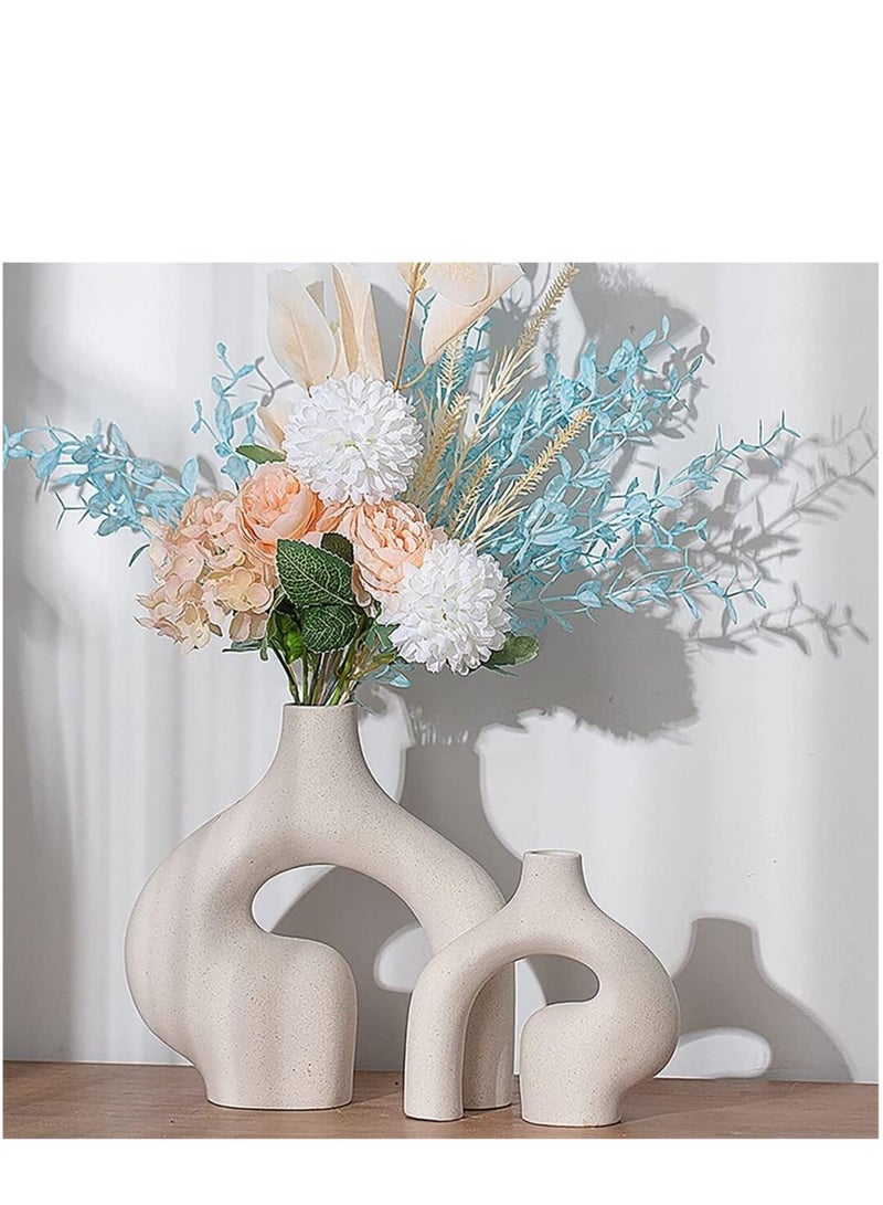 MIXDE White Ceramic Vases Set of 2, Irregular Hollow Vase for Decor, Minimalist Boho Style Decor for Wedding Dinner Table Party Living Room Office Bedroom, Decorative Gift  - Image 1
