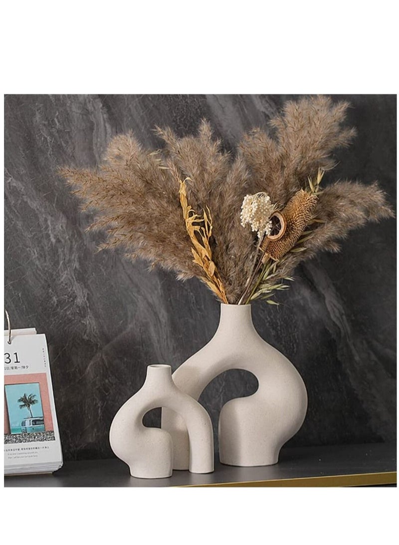 MIXDE White Ceramic Vases Set of 2, Irregular Hollow Vase for Decor, Minimalist Boho Style Decor for Wedding Dinner Table Party Living Room Office Bedroom, Decorative Gift  - Image 2
