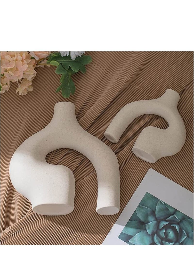 MIXDE White Ceramic Vases Set of 2, Irregular Hollow Vase for Decor, Minimalist Boho Style Decor for Wedding Dinner Table Party Living Room Office Bedroom, Decorative Gift  - Image 3