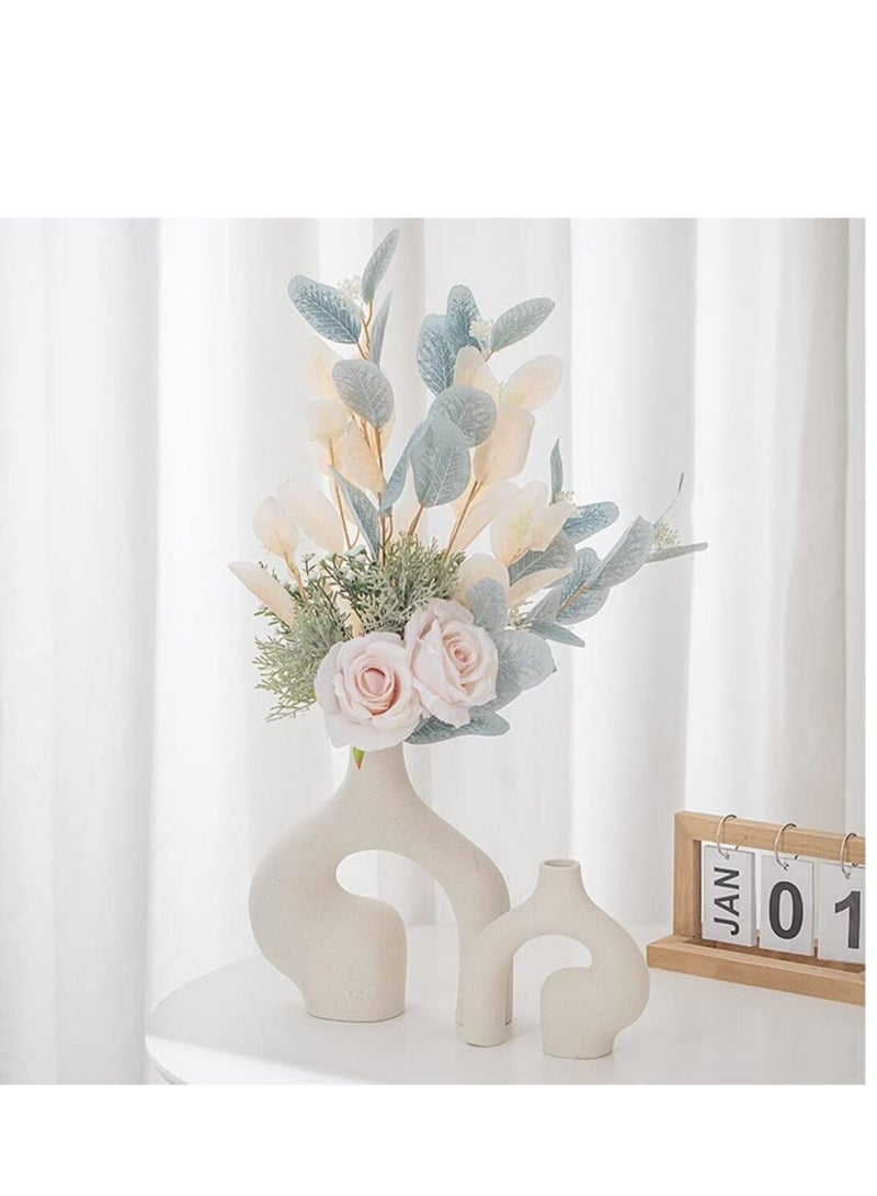 MIXDE White Ceramic Vases Set of 2, Irregular Hollow Vase for Decor, Minimalist Boho Style Decor for Wedding Dinner Table Party Living Room Office Bedroom, Decorative Gift  - Image 5