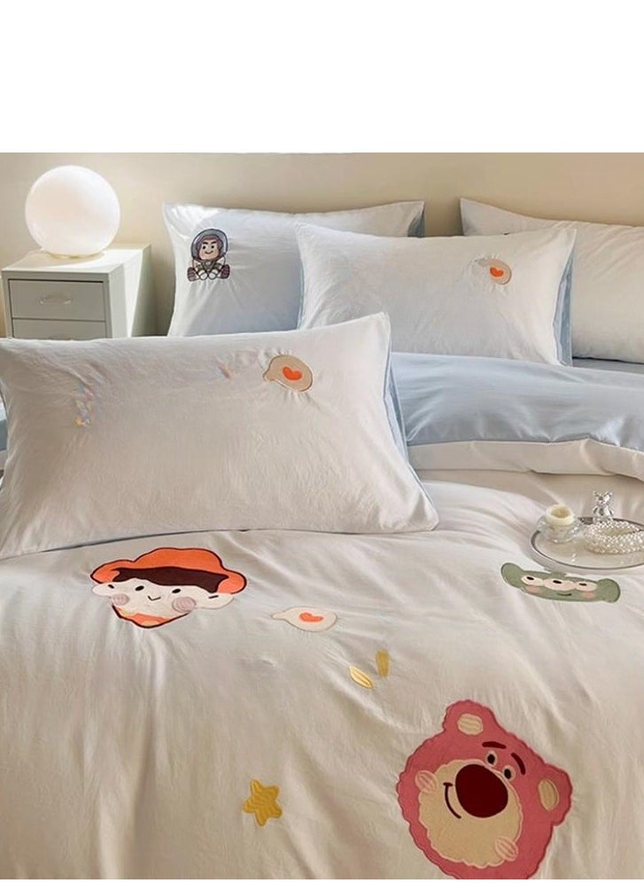 Generic Fitted Sheet Style — High End Cartoon Pattern Washed Cotton Bedding Four Piece Set  - Image 1