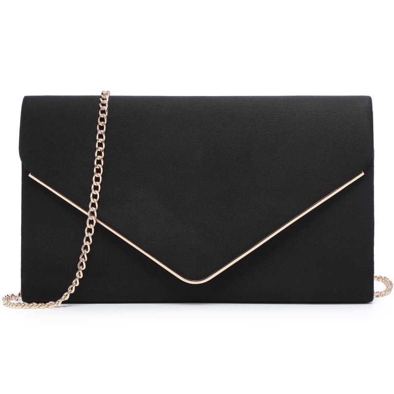 Dasein Ladies' Velvet Evening Clutch Handbag Formal Party Clutch For Women With Chain Strap (Black) - Image 1