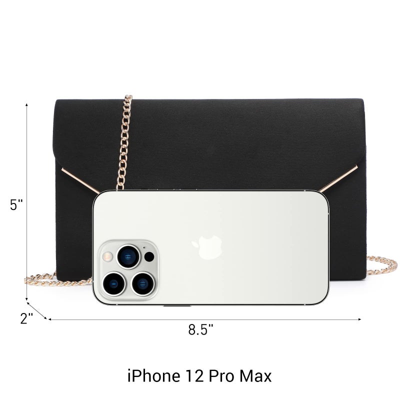 Dasein Ladies' Velvet Evening Clutch Handbag Formal Party Clutch For Women With Chain Strap (Black) - Image 5