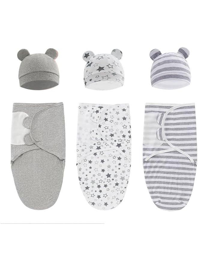 3-Pack Newborn Wearable Swaddle Wrap,Soft Cotton Bunting Bag, Baby Swaddle Sleep Sack with Hat Set for 0-3 months for Girls Boys.