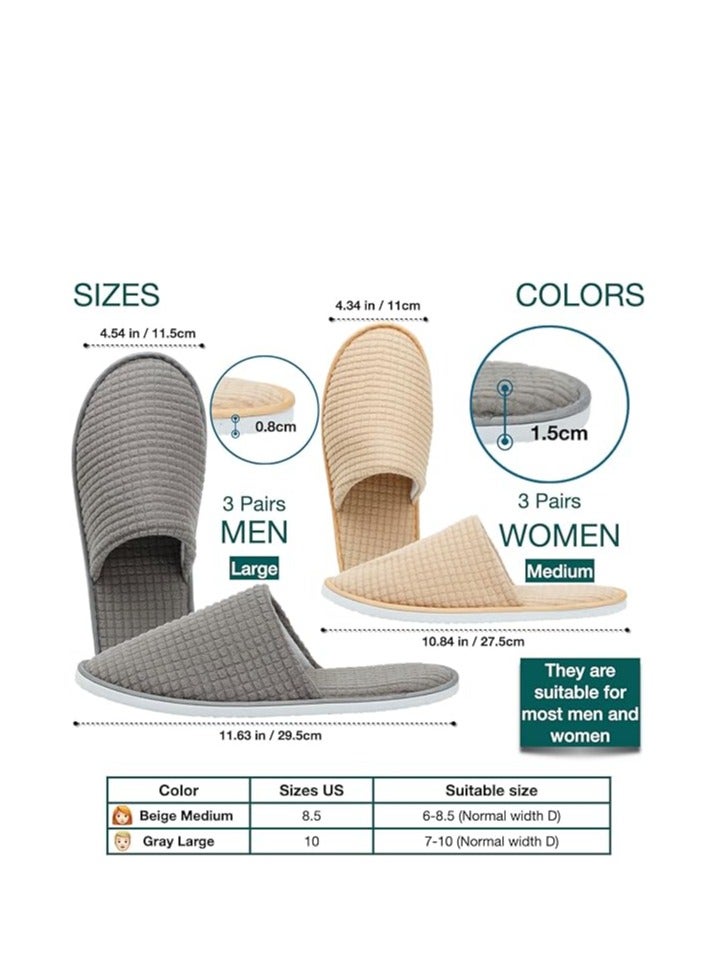 6-Pairs Spa Slippers  Non Slip Disposable Slippers For Guest  Washable Reusable Which Can Be Used As Women Men House Indoor Bathroom Bedroom Hotel Bride Slippers  - Image 5