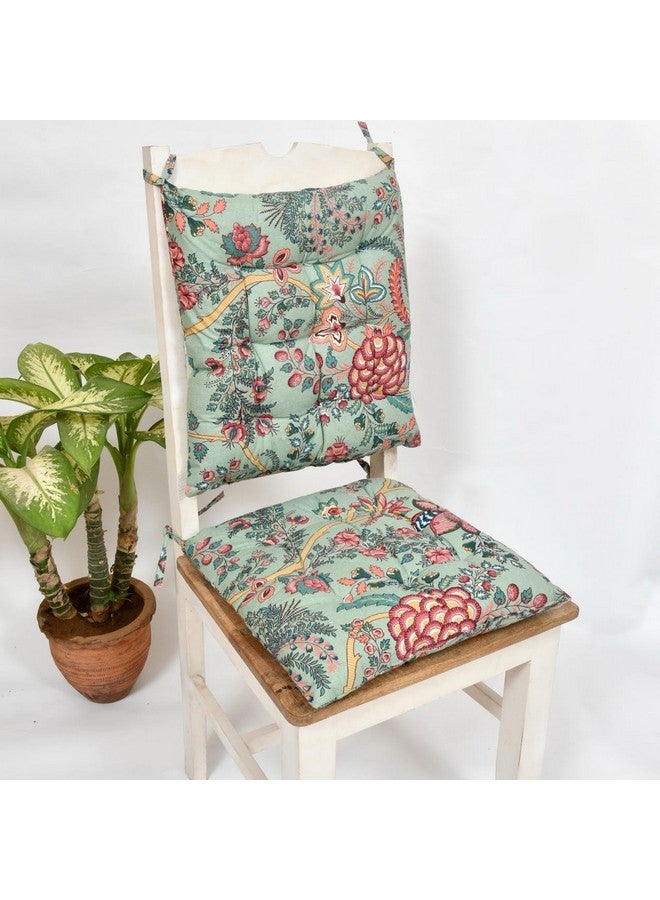 TIQH Cotton Printed Chair Pads/Chair Cushion/Back Support/Seat Cushion with Ties and Handmade Quilting (Set of 2) (Pattern 02) - Image 1