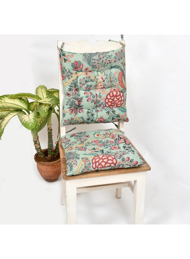 TIQH Cotton Printed Chair Pads/Chair Cushion/Back Support/Seat Cushion with Ties and Handmade Quilting (Set of 2) (Pattern 02) - Image 2