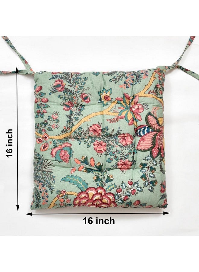 TIQH Cotton Printed Chair Pads/Chair Cushion/Back Support/Seat Cushion with Ties and Handmade Quilting (Set of 2) (Pattern 02) - Image 5