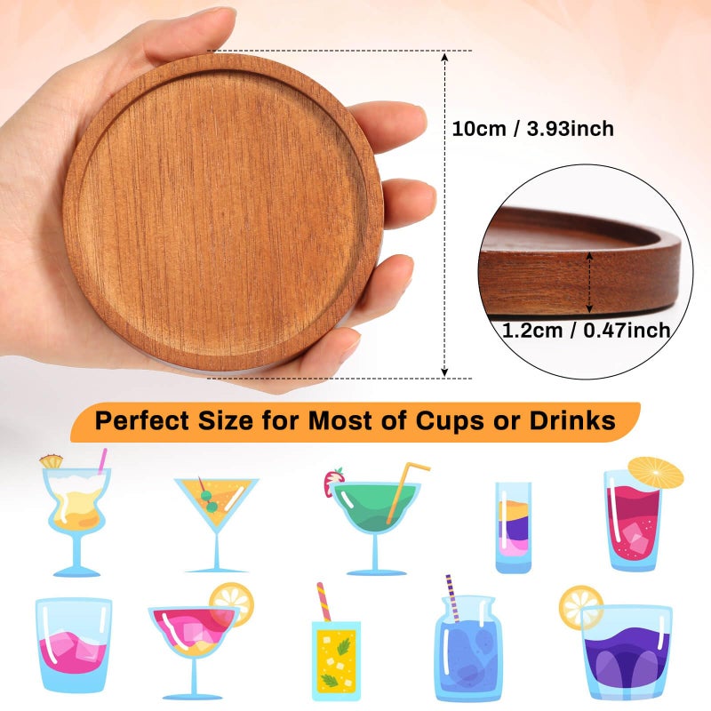 Mckanti Wooden Coasters Set of 6 with Holder, Acacia Wood Drink Coasters for Farmhouse, Patio, Bar Decoration - Image 3