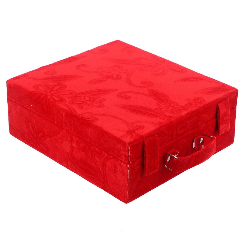 Kuber Industries Kuber Industries Floral Design Wooden 1 Piece Three Rod Velvet Bangle Storage Box (Red) - CTKTC022716  - Image 1
