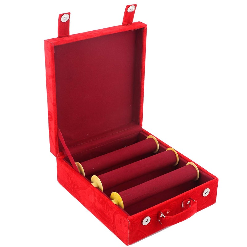 Kuber Industries Kuber Industries Floral Design Wooden 1 Piece Three Rod Velvet Bangle Storage Box (Red) - CTKTC022716  - Image 3