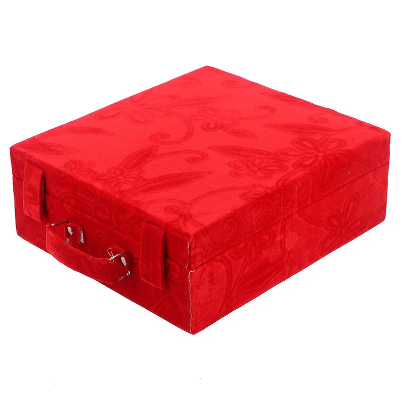 Kuber Industries Kuber Industries Floral Design Wooden 1 Piece Three Rod Velvet Bangle Storage Box (Red) - CTKTC022716  - Image 2