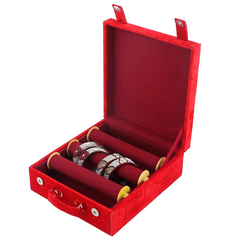 Kuber Industries Kuber Industries Floral Design Wooden 1 Piece Three Rod Velvet Bangle Storage Box (Red) - CTKTC022716  - Image 4