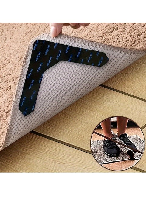 10pcs Reusable Carpet Stickers, Non-Slip Washable Rug Stickers, Hardwood Corner Carpet, Prevent Rugs From Moving And Rolling Edges, U-shape Carpet Sticker