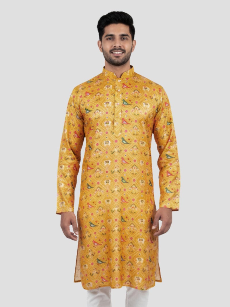 VASTRAMAY Men's Yellow Silk Blend Kurta - Image 3