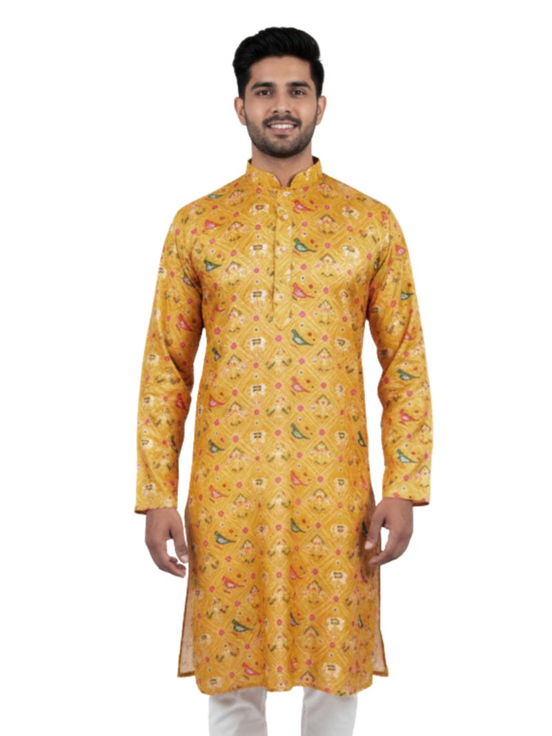 VASTRAMAY Men's Yellow Silk Blend Kurta - Image 1