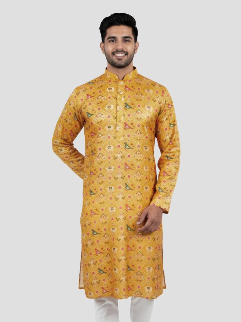 VASTRAMAY Men's Yellow Silk Blend Kurta - Image 2