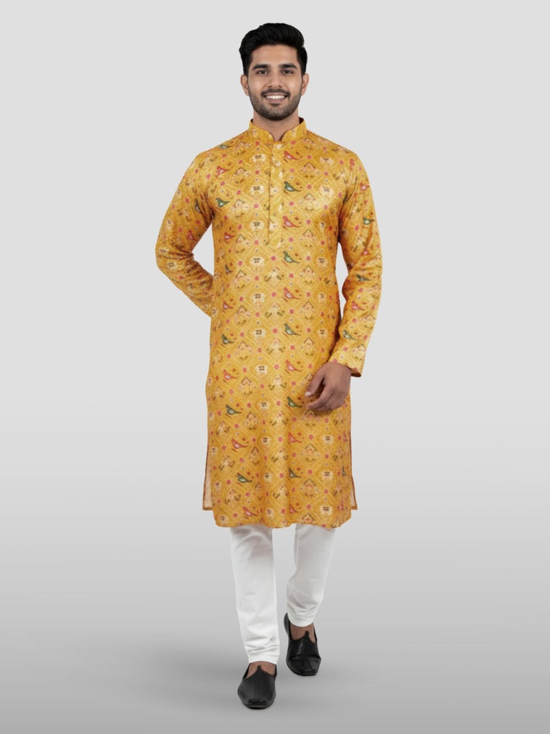 VASTRAMAY Men's Yellow Silk Blend Kurta - Image 5