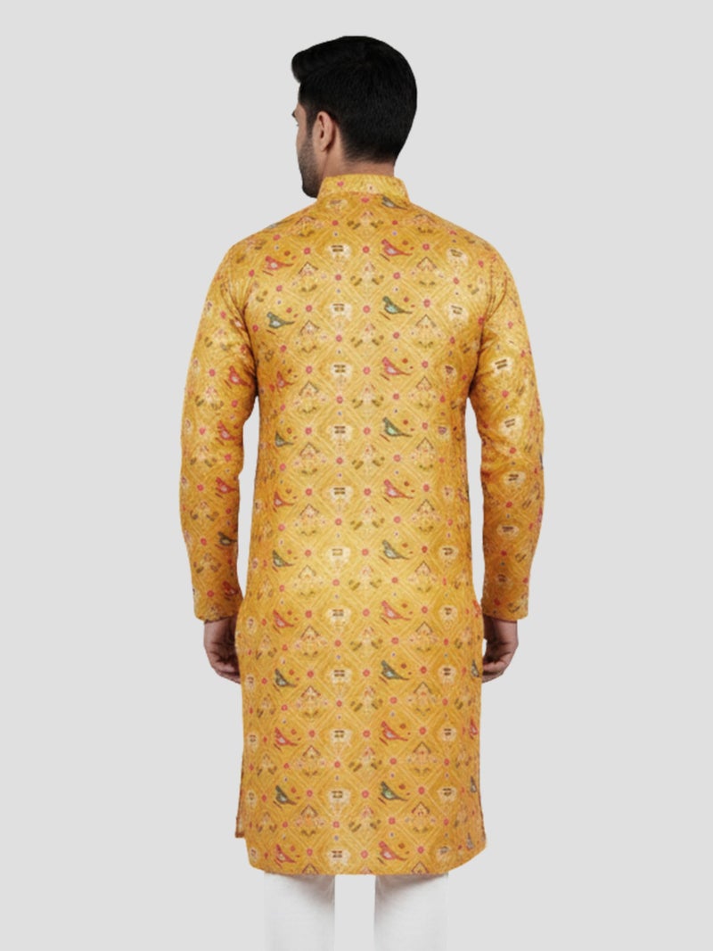VASTRAMAY Men's Yellow Silk Blend Kurta - Image 4