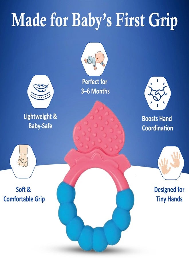 MamaLaps Soft Silicone Baby Teether, Silicone BPA Free Teethers for Newborn Infant, Teething Toy for Babies with Textured Surface for Soothing Gums (Pack of 1, Ribb Heart-Pink) - Image 4