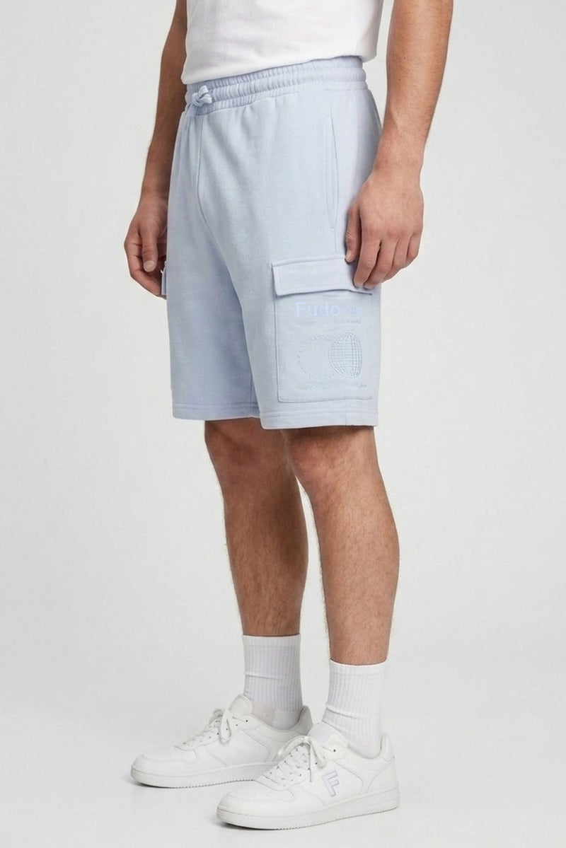 Fudo Men Brand Logo Cargo Shorts, Light Blue - Image 2