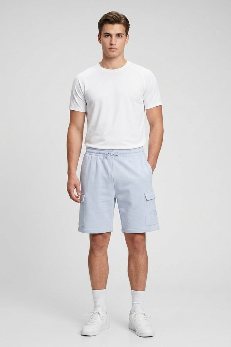 Fudo Men Brand Logo Cargo Shorts, Light Blue - Image 5