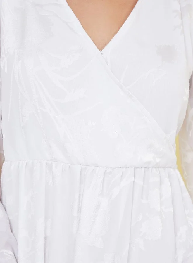 Styli Jacquard V Neck A-Line Maxi Dress