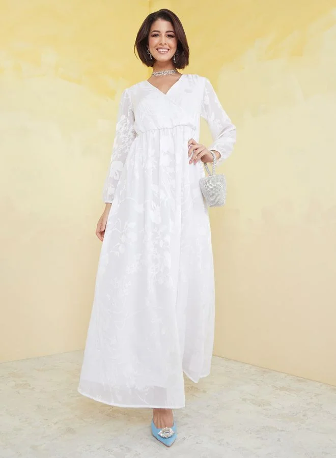 Styli Jacquard V Neck A-Line Maxi Dress