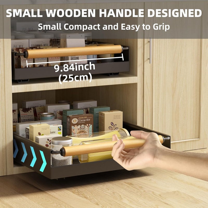 Upesitom 2 Pack Pull Out Cabinet Organizer, 15.3'' Deep Expandable Slide Out Cabinet Organizer Fixed with Adhesive Nano Film, Slide Out Drawers Pull Out Tray for Cabinet in Kitchen, Pantry, Bathroom, Black - Image 2