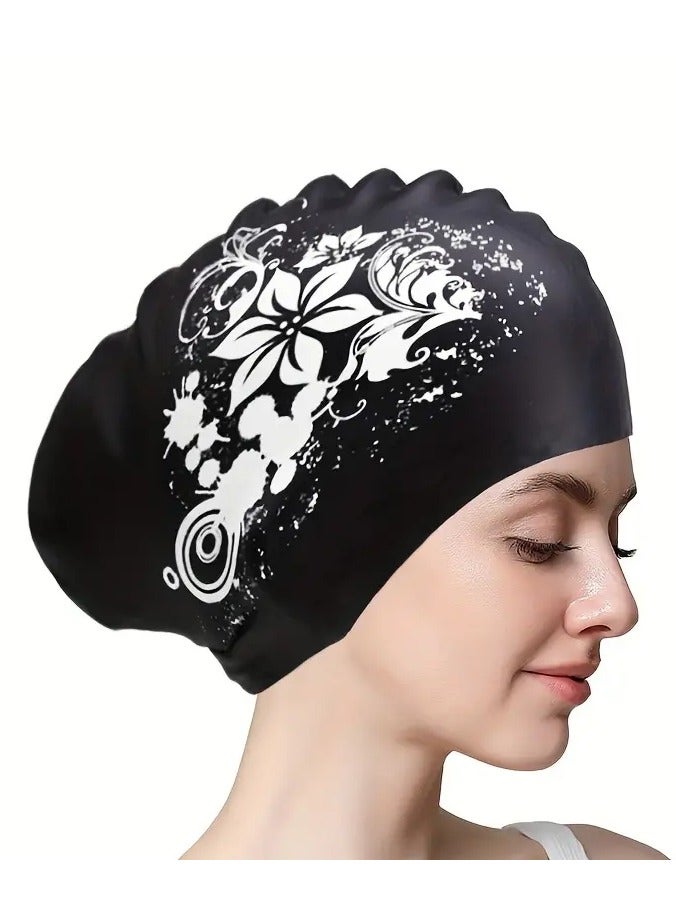 Goolsky Extra-Large Silicone Swim Cap for Long, Thick & Curly Hair, Hand-Washable, Black - Image 1