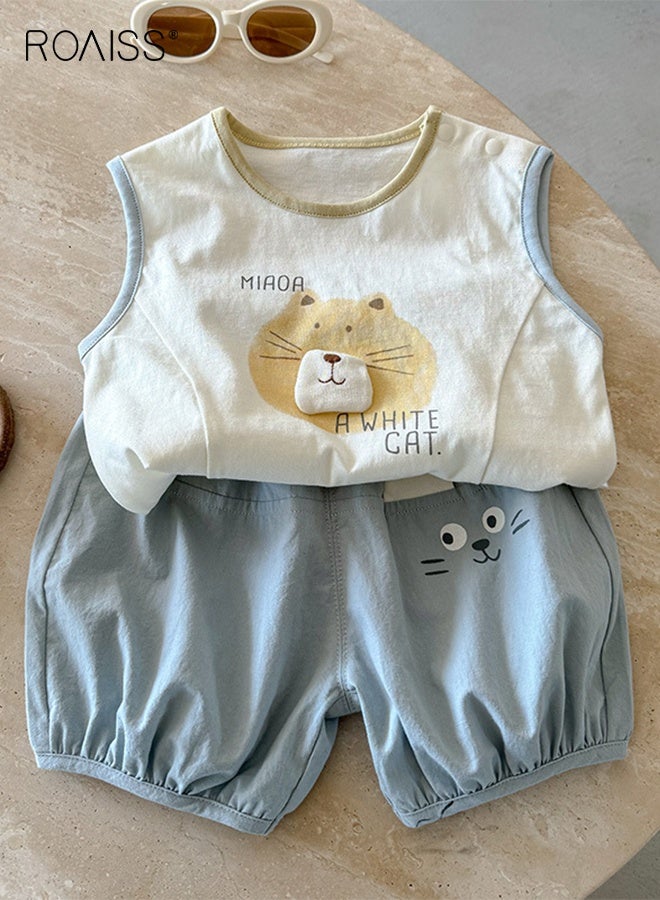 roaiss Little Boy Vest and Pants Set with Adorable Patterns, Stylish 2-Piece Outfit for Boys, Summer Outfit with Round Neck Sleeveless Top and Elastic Waist Pants, Perfect for Daily Wear or Various Occasions  - Image 1