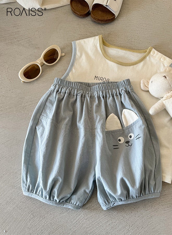 roaiss Little Boy Vest and Pants Set with Adorable Patterns, Stylish 2-Piece Outfit for Boys, Summer Outfit with Round Neck Sleeveless Top and Elastic Waist Pants, Perfect for Daily Wear or Various Occasions  - Image 2
