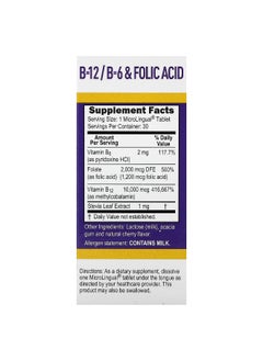 Superior Source Superior Source, Methylcobalamin B-12, B-6 & Folic Acid, 30 MicroLingual Instant Dissolve Tablets  - Image 2