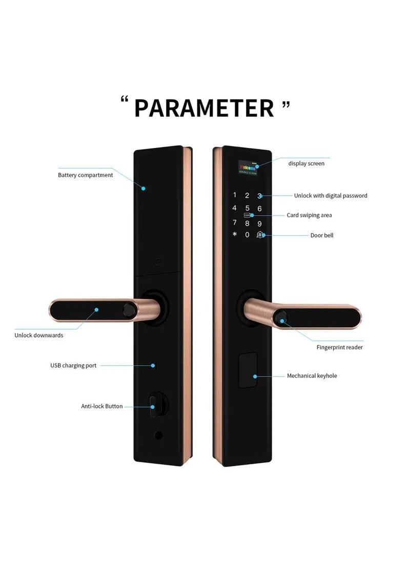 NAVKAR SYSTEMS Navkar Systems Smart Digital Keyless Fingerprint Lock for MainSafetyBedroom Office Door with PasswordSmart CardMechanical Keys WiFi Smart Life Mobile App Control Rose Gold Finish  - Image 2