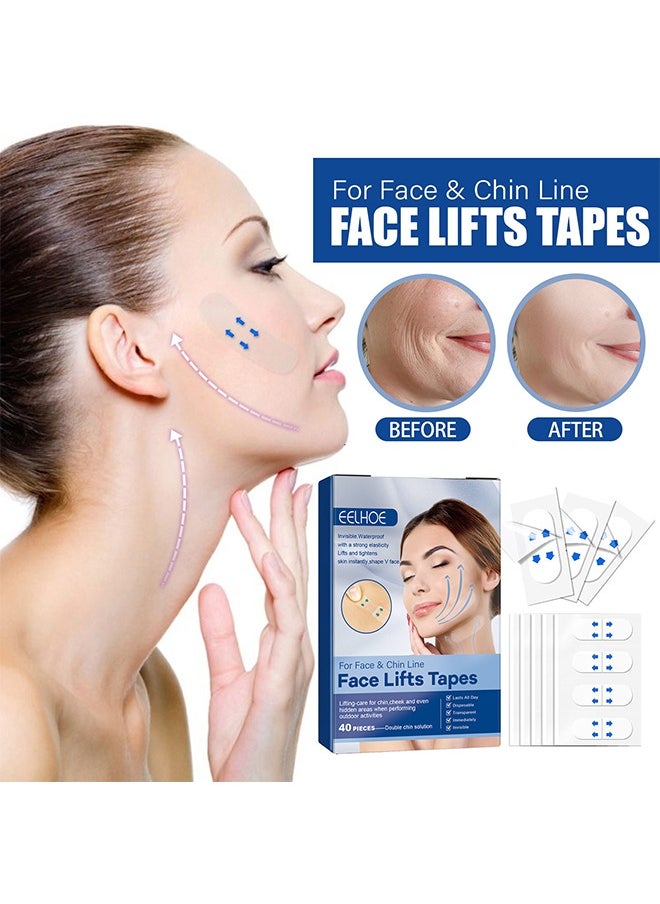 EELHOE - Face Lifts Tapes - Waterproof with a Strong Elasticity Lifts For Face & Chin Line, Face Lifts Tapes,  V-line Face Lift Tapes Face and Neck Lifting Patch for Firming V Face Preventing Sagging Lightening Lines  40 Pieces - Image 1