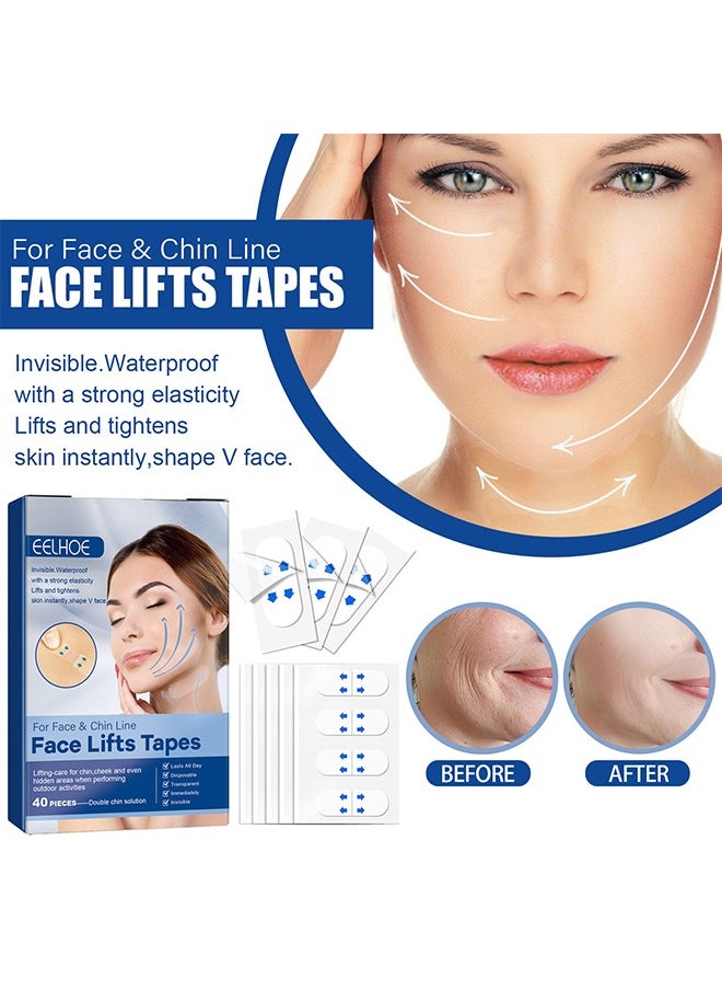 EELHOE - Face Lifts Tapes - Waterproof with a Strong Elasticity Lifts For Face & Chin Line, Face Lifts Tapes,  V-line Face Lift Tapes Face and Neck Lifting Patch for Firming V Face Preventing Sagging Lightening Lines  40 Pieces - Image 1