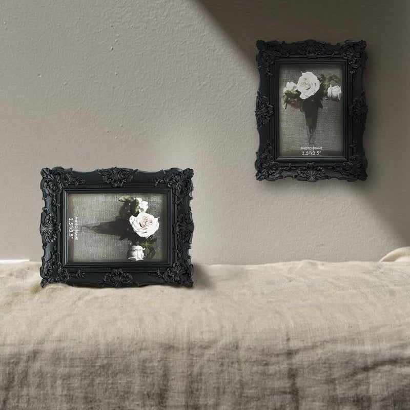 CISOO 2.5x3.5 Vintage Small Picture Frame  Antique Ornate Black Wallet Size Photo Frame for Table Top and Wall Display  Decorative Floral Design Retro Home Decor  Photo Gallery Art - Image 3