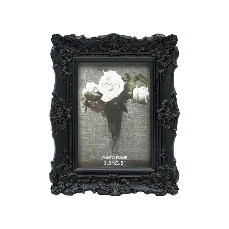CISOO 2.5x3.5 Vintage Small Picture Frame  Antique Ornate Black Wallet Size Photo Frame for Table Top and Wall Display  Decorative Floral Design Retro Home Decor  Photo Gallery Art - Image 1