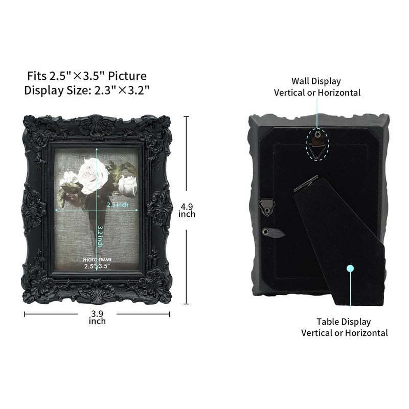 CISOO 2.5x3.5 Vintage Small Picture Frame  Antique Ornate Black Wallet Size Photo Frame for Table Top and Wall Display  Decorative Floral Design Retro Home Decor  Photo Gallery Art - Image 5