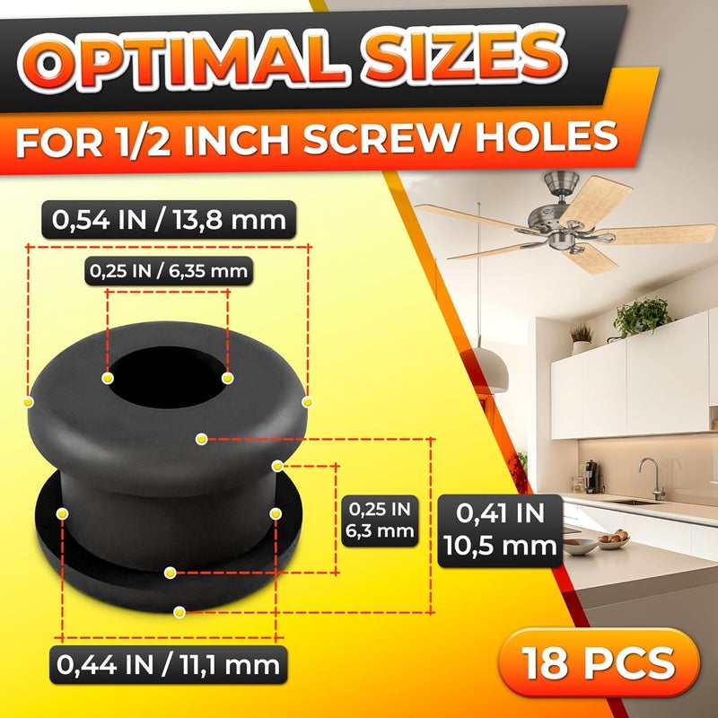 V TOWER 18 Pcs Rubber Grommet Kit for Hunter Ceiling Fan Parts - Grommets for Hunter Fan Blade Grommets Spare Kit - Ceiling Blade Rubber Washers - Image 2
