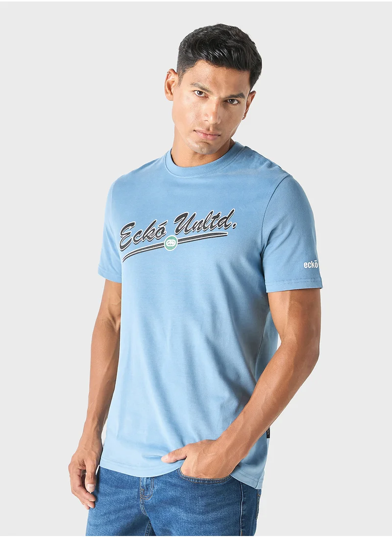 إيكو يو إن إل تي دي. Ecko Logo Print Crew Neck T-shirt with Short Sleev