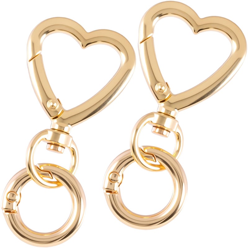 Winsyison 2pcs Double Opening Keychain Clip, Heart Spring Snap Hooks for Lanyards DIY Crafts Making, Zinc Alloy Swivel Keychain Clasp for Camping Hiking Travelling- Gold - Image 1