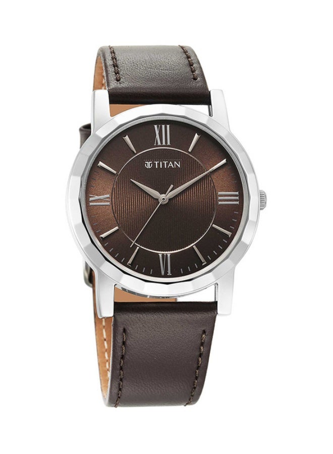 TITAN ساعة تيتان كاريشما التناظرية بقرص بني دائري وحزام جلد بني للرجال-1644SL01 - Image 1