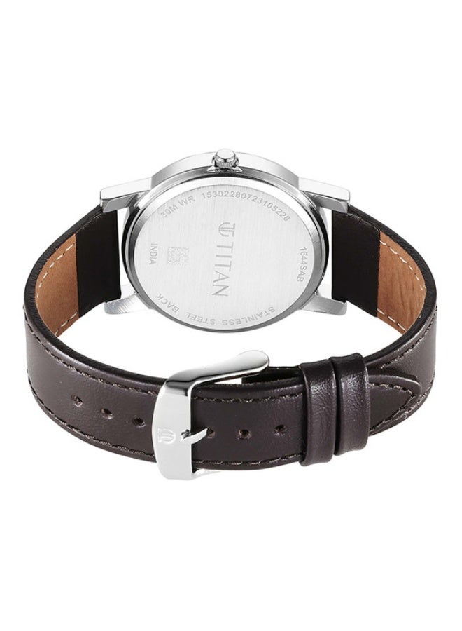 TITAN ساعة تيتان كاريشما التناظرية بقرص بني دائري وحزام جلد بني للرجال-1644SL01 - Image 3