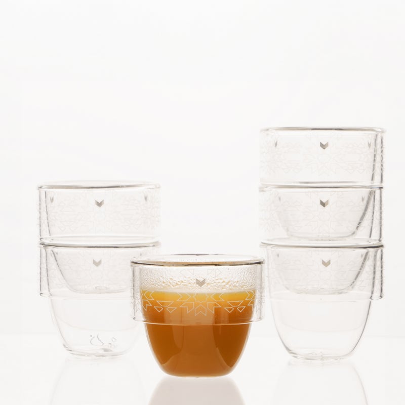 Dallaty white glass Saudi coffee cups set 6 pcs - Image 1