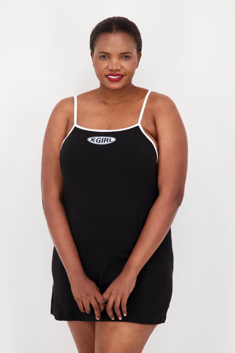 X-Girl Women Brand Logo Casual Mini Dress, Black - Image 1