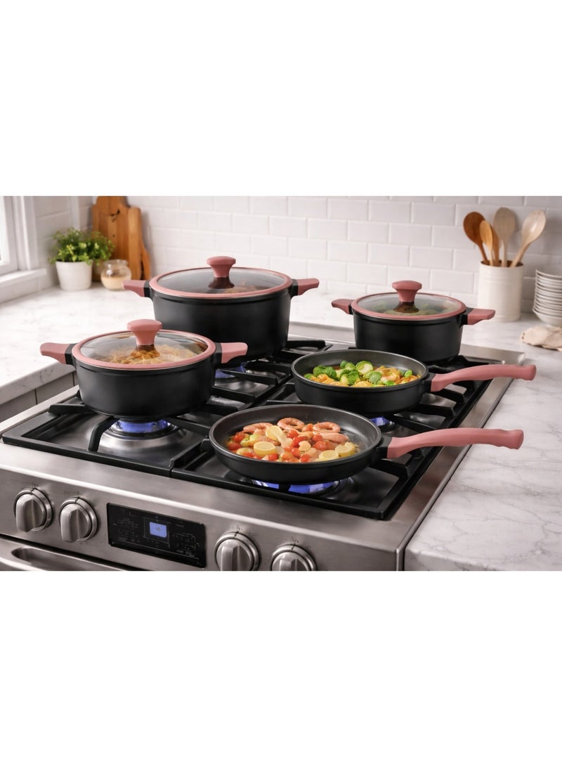 PERFECT KITCHEN 9-Piece Cookware Set with Glass Lids – Black & Orange (Lids Included) - Image 1