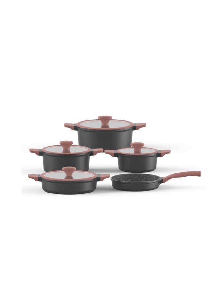PERFECT KITCHEN 9-Piece Cookware Set with Glass Lids – Black & Orange (Lids Included) - Image 2