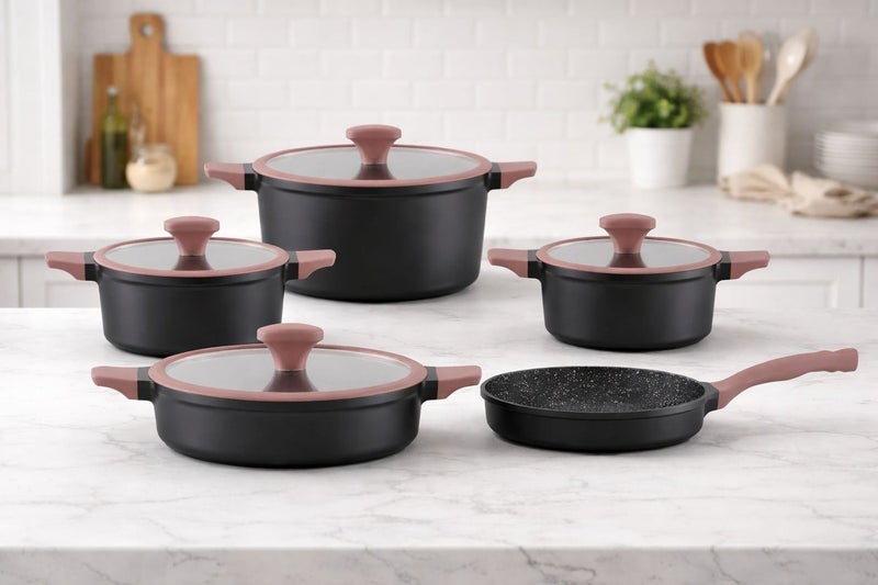 PERFECT KITCHEN 9-Piece Cookware Set with Glass Lids – Black & Orange (Lids Included) - Image 3