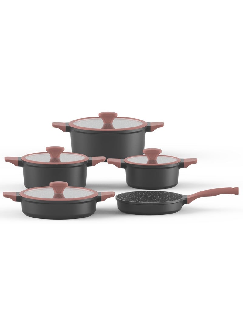 PERFECT KITCHEN 9-Piece Cookware Set with Glass Lids – Black & Orange (Lids Included) - Image 4